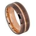 thumbnail image 1 of 8mm Beveled Edge Brushed Brown IP Plated Outside with Rose Gold IP Plated Grooved Center & Inside Wedding Band Ring For Men Or Ladies, 1 of 7