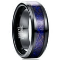 thumbnail image 1 of 8mm Black Blue Tungsten Rings for Unisex Celtic Dragon Wedding Band Carbon Fiber Inlay, 1 of 5