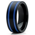 thumbnail image 1 of 8mm Black Brushed Tungsten Carbide Wedding Band Double Blue Groove Pipe Cut Unisex Ring 10, 1 of 3