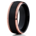 thumbnail image 1 of 8mm Black Brushed Tungsten Carbide Wedding Ring Unique Rose Gold Edge Comfort Fit Band 10, 1 of 3