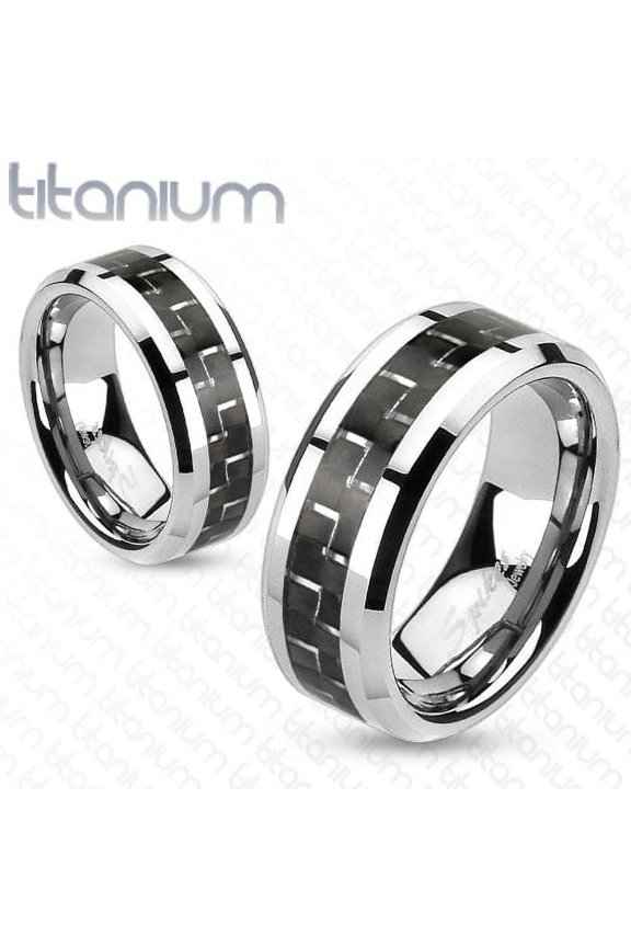 8mm Black Carbon Fiber Inlay Band Ring Solid Titanium Men's Ring (SIZE: 10)