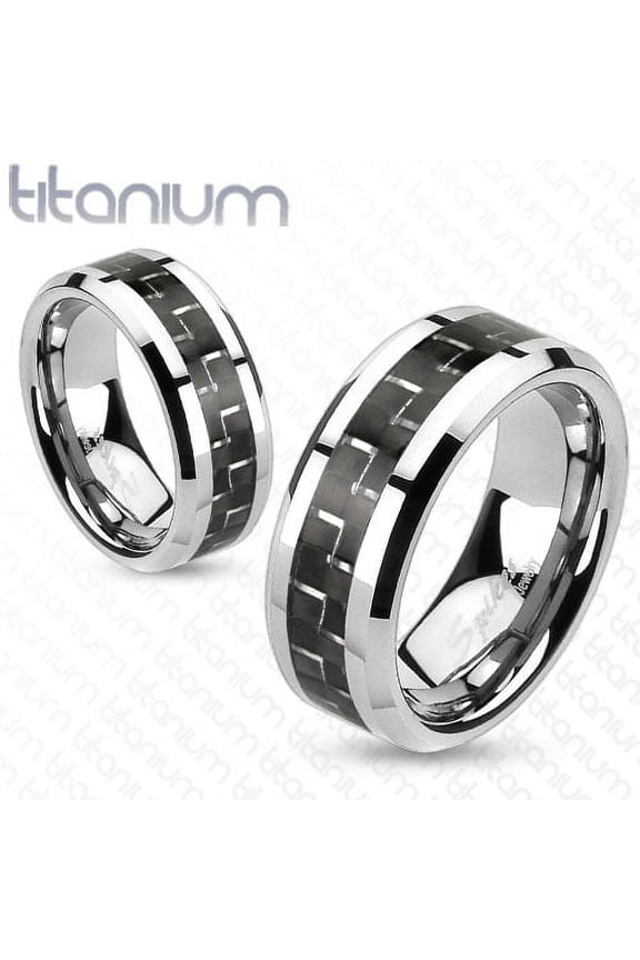 8mm Black Carbon Fiber Inlay Band Ring Solid Titanium Men's Ring (SIZE: 9)