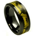 thumbnail image 1 of 8mm Black Ceramic Beveled Edge Army Green Camouflage Inlay Wedding Band Ring For Men Or Ladies, 1 of 4