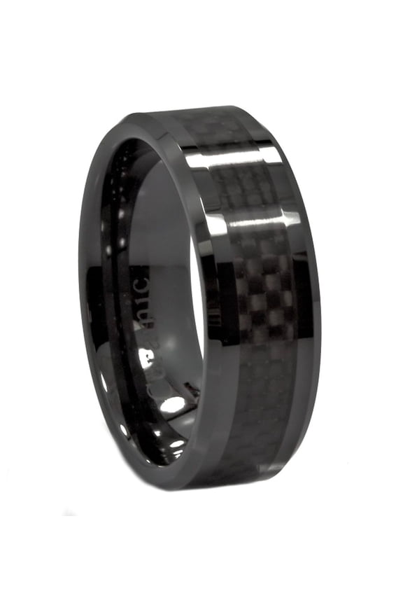 8mm Black Ceramic Carbon Fiber Wedding Band Comfort Fit Ring Size 11