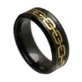 thumbnail image 1 of 8mm Black Ceramic Yellow Gold Plated Chain Design Inlay Wedding Band Ring For Men Or Ladies, 1 of 4