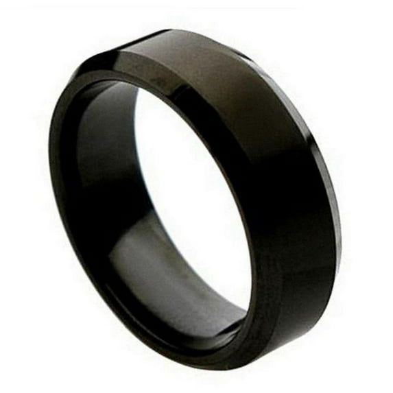 8mm Black Enamel Plated Brushed Center Beveled Edge Wedding Band Ring For Men Or Ladies