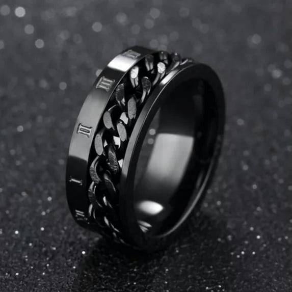 8mm Black/Gold/Silver Roman Numerals Band Mens Spinner Chain Titanium Steel Ring