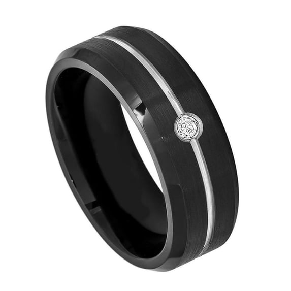 8mm Black IP Plated Brushed Finish Wedding Band Ring For Men Or Ladies
