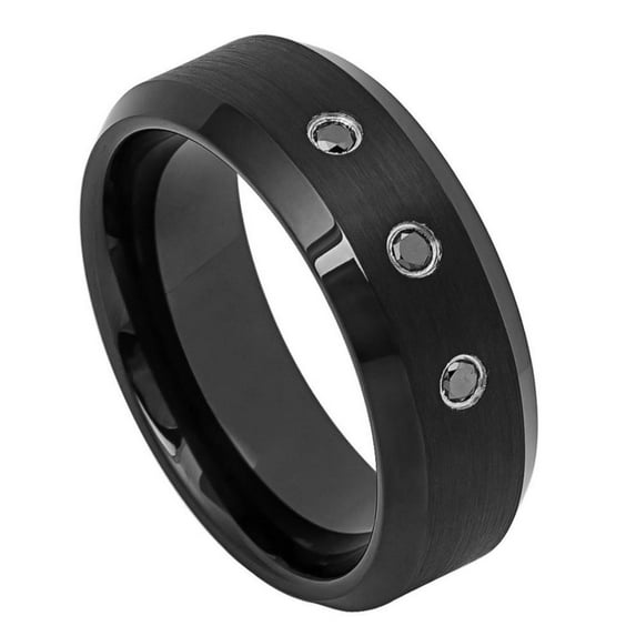 8mm Black IP Plated Brushed Finish Wedding Band Ring For Men Or Ladies