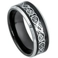 thumbnail image 1 of 8mm Black IP & Stainless SteelCeltic Cut-Out Design Inlay & Beveled Edge Wedding Band Ring For Men Or Ladies, 1 of 7