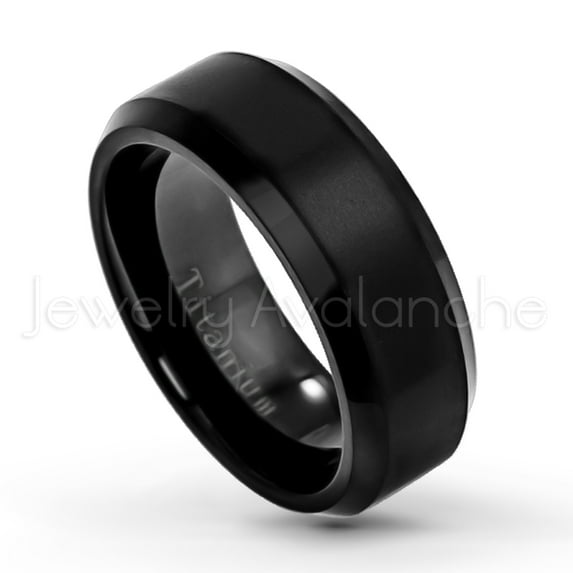 8mm Black IP Titanium Ring Beveled Edge Wedding Band TM263PL
