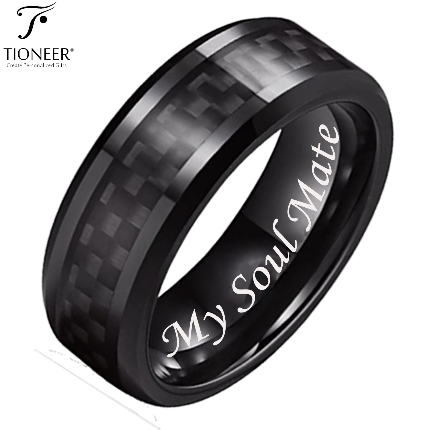 Black Plated Tungsten Grooved Black Carbon Fiber Center Ring Size 8.5