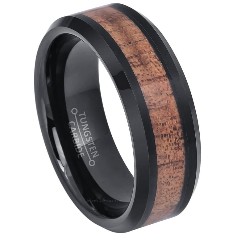 Black Titanium 8 mm Beveled-Edge Comfort-Fit Band with Hawaiian Koa Wood Inlay Black Titanium 8 mm Beveled-Edge Comfort-Fit Band with Hawaiian Koa Wood Inlay