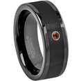 thumbnail image 1 of 8mm Black Pipe Cut Tungsten Ring - 0.07ct Solitaire Garnet Ring - Personalized Tungsten Wedding Ring - Custom Made January Birthstone Ring TN374BS, 1 of 1