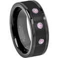 thumbnail image 1 of 8mm Black Pipe Cut Tungsten Ring - 0.21ctw Pink Tourmaline 3-stone Band - Personalized Tungsten Wedding Ring - Custom Made October Birthstone Ring TN374BS, 1 of 1
