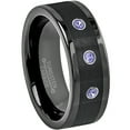 thumbnail image 1 of 8mm Black Pipe Cut Tungsten Ring - 0.21ctw Tanzanite 3-stone Band - Personalized Tungsten Wedding Ring - Custom Made December Birthstone Ring TN374BS, 1 of 1