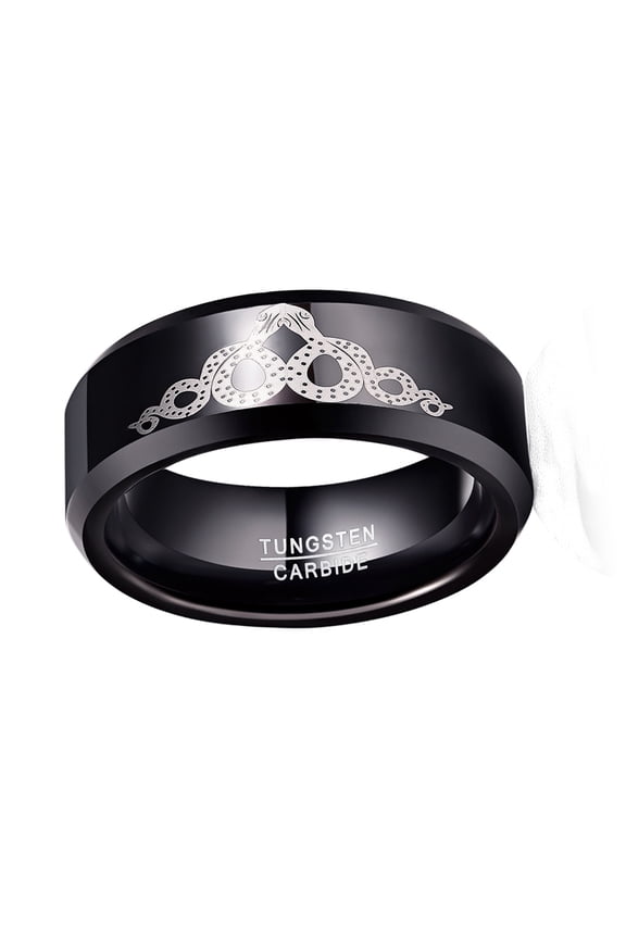 8mm Black Polished Tungsten Steel Ring for Men Laser Snake Pattern