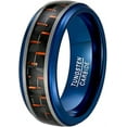 thumbnail image 1 of 8mm Black Red Tungsten Rings for Men Blue Wedding Band with Carbon Fiber Inlay Beveled Edges, 1 of 6