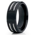 thumbnail image 1 of 8mm Black Titanium Ring Rope Inlay Matter Finish Titanium Ring Men's Titanium Band, 1 of 3