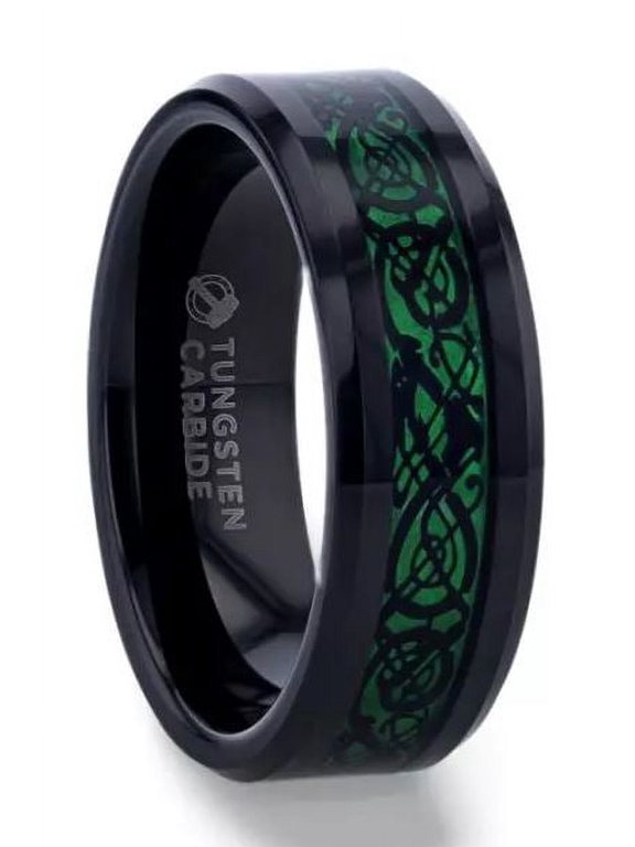 8mm Black Tungsten Carbide Dragon Design | Thorsten Rings (retired 2020 design)