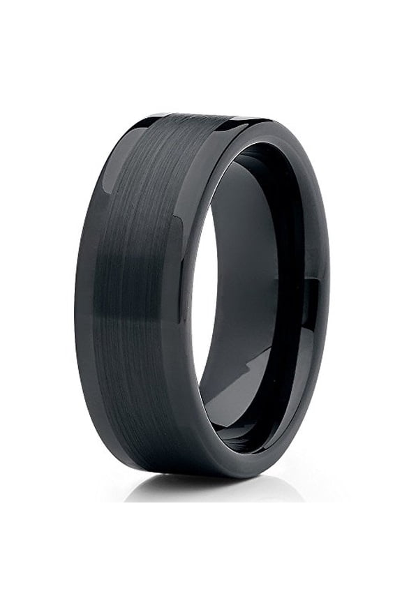 8mm Black Tungsten Carbide Ring Brushed Center Custom Engraved Comfort Fit Band (6)