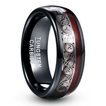 8mm Black Tungsten Carbide Ring for Men with Celtic Spiral and Red Guitar String