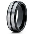 thumbnail image 1 of 8mm Black Tungsten Carbide Wedding Ring Silver Brushed Finish Center Groove Unisex Band 10 (10), 1 of 4