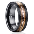 thumbnail image 1 of 8mm Black Tungsten Ring for Men Women Inlaid Two Barrel Wood and Antler Hammer Edge Band, 1 of 5