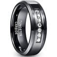 thumbnail image 1 of 8mm Black Tungsten Rings Men's Cubic Zirconia Wedding Bands Eternity Ring Beveled Edges, 1 of 6