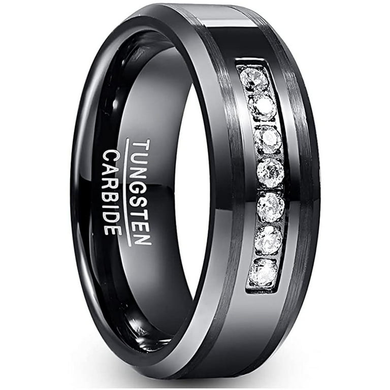 8mm Black Tungsten Rings Men s Cubic Zirconia Wedding Bands