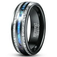 thumbnail image 1 of 8mm Black Tungsten Rings with Abalone Shell Imitated Meteorite Inlay Wedding Bands, 1 of 6