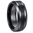thumbnail image 1 of 8mm Black Tungsten Wedding Band Rings for Men Women Black Matte Finish Polished Beveled Edges Size 7-13, 1 of 4