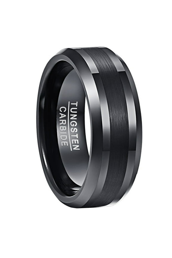 8mm Black Tungsten Wedding Band Rings for Men Women Black Matte Finish Polished Beveled Edges Size 7-13