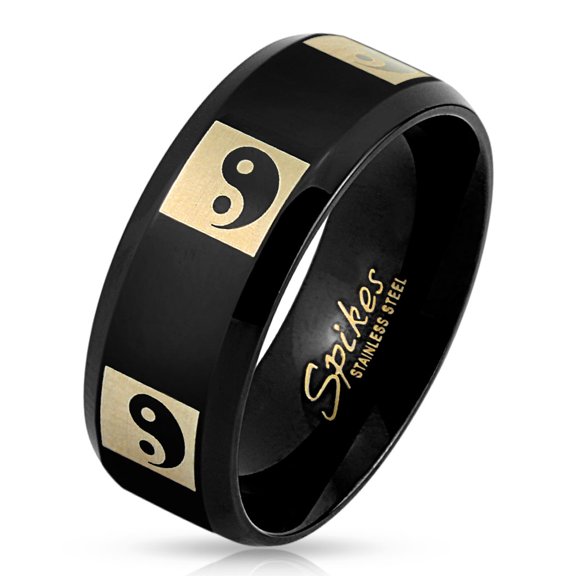 8mm Black Yin Yang Stainless Steel Men's Fashion Ring (SIZE: 11)