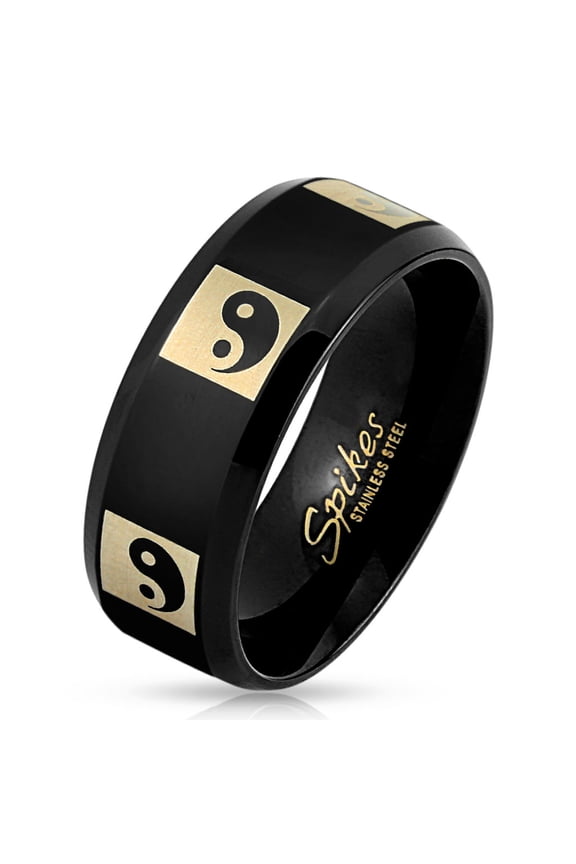 8mm Black Yin Yang Stainless Steel Men's Fashion Ring (SIZE: 11)