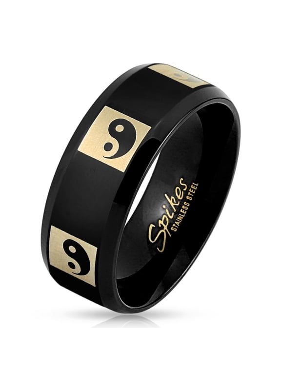 8mm Black Yin Yang Stainless Steel Men's Fashion Ring (SIZE: 11)