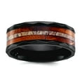 thumbnail image 1 of 8mm Black Zirconium Polished Faceted With Wood and Deer Antler Inset Band Size 10.5 Ring for Women and Men, 1 of 2