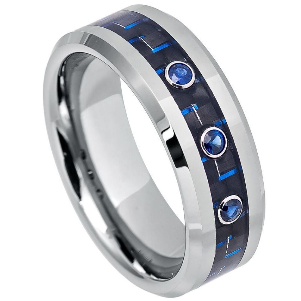 8mm Stainless Steel Wedding Band With Carbon Fiber Inlay - Matte Brushed Finish, Comfort Fit, Size 7, Black Green