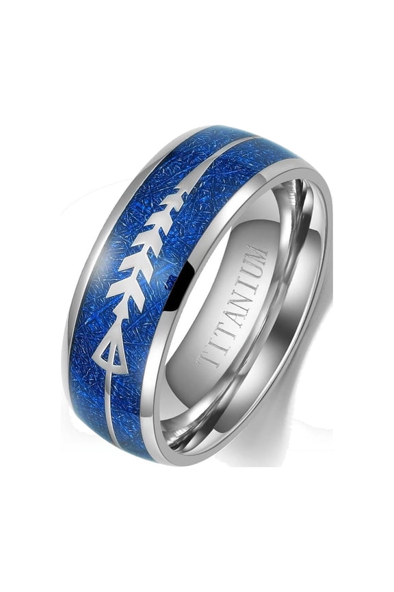 8mm Blue Titanium Steel Mens Ring Men Wedding Band Man Ring