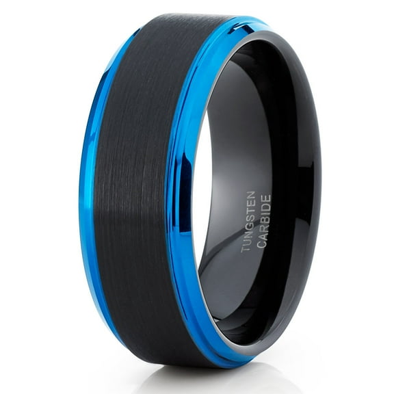 8mm Blue Tungsten Ring Black Tungsten Ring Anniversary Ring Men's Blue Tungsten Ring Comfort Fit