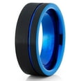 thumbnail image 1 of 8mm Blue Tungsten Wedding Ring Black Tungsten Ring Anniversary Ring Men & Women Blue Wedding Band Comfort Fit, 1 of 2