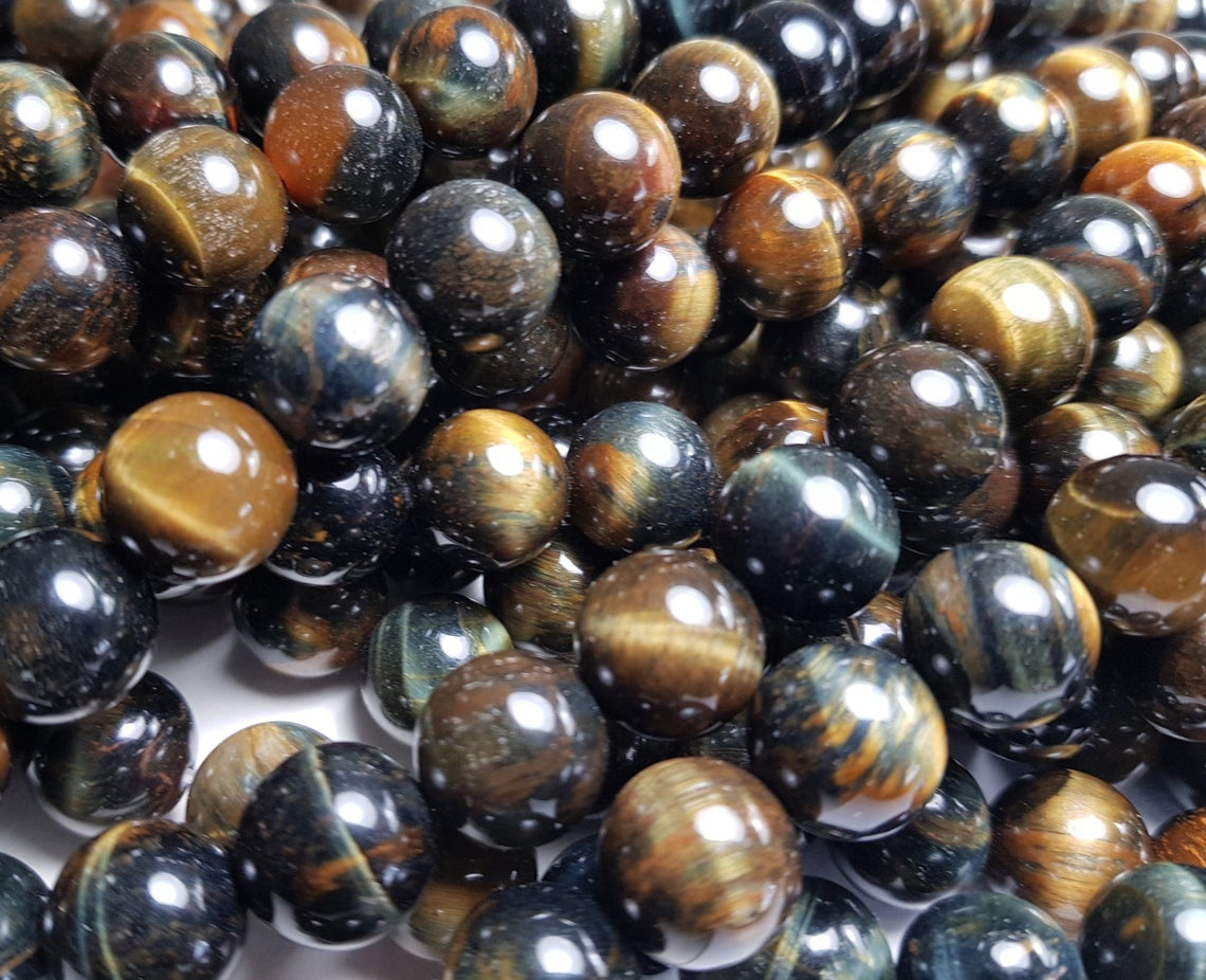 GIFTSJOY 8mm Blue/Yellow Tiger Eye Round Beads Genuine Gemstone Natural Jewelry Making