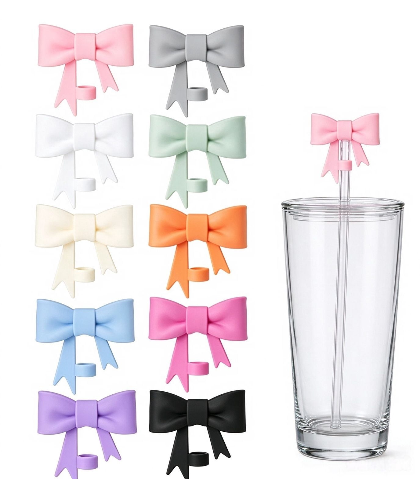 8mm Bow Straw Topper, Silicone Reusable Straw Cover Cap for Drink Cups ...