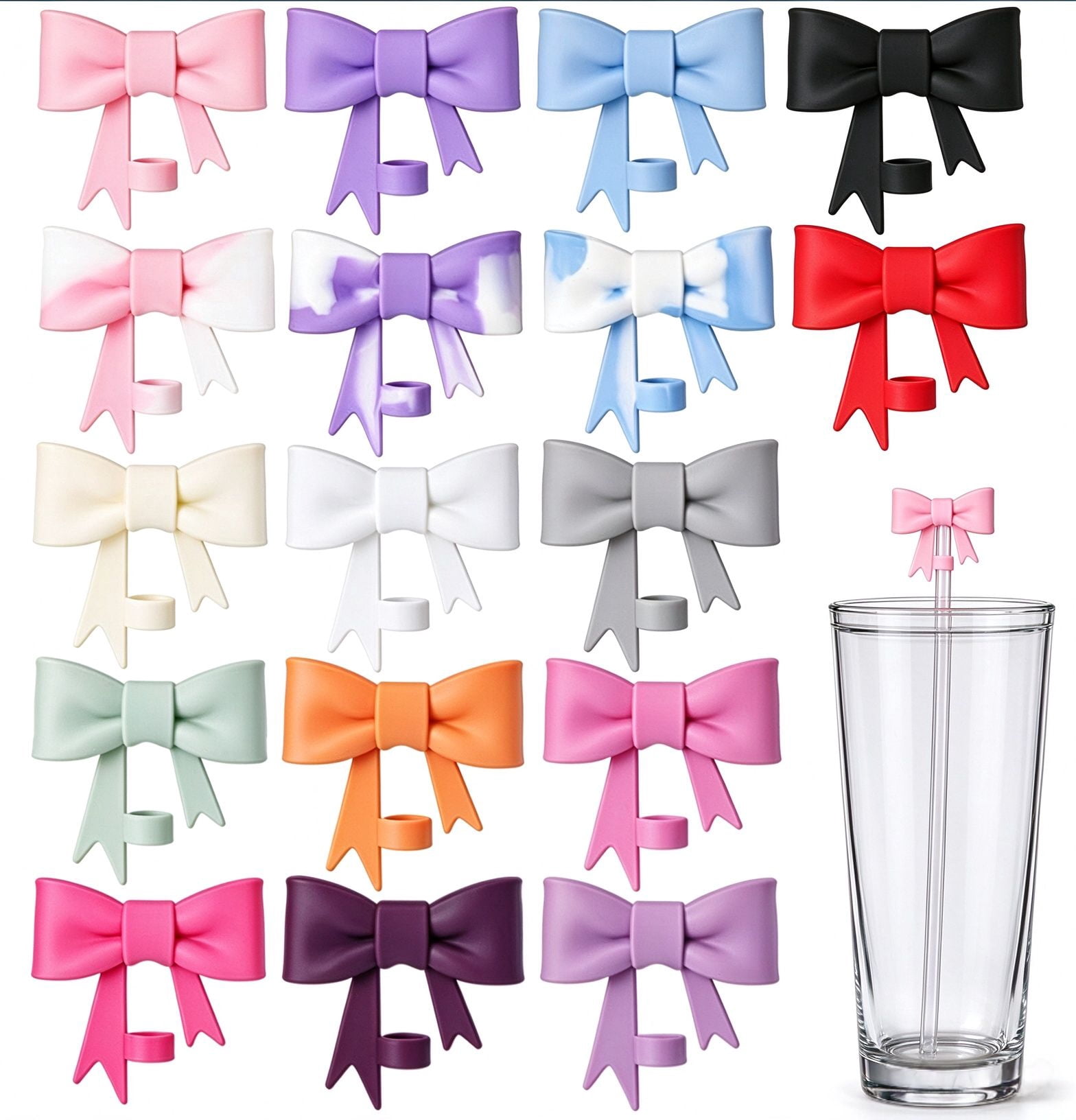 8mm Bow Straw Topper, Silicone Reusable Straw Cover Cap for Drink Cups ...