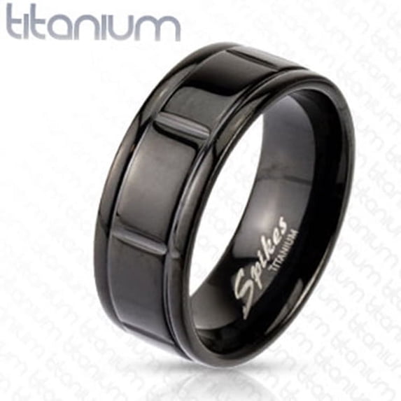 8mm Box Grooved Solid Titanium Black IP Band Men's Ring (SIZE: 12)