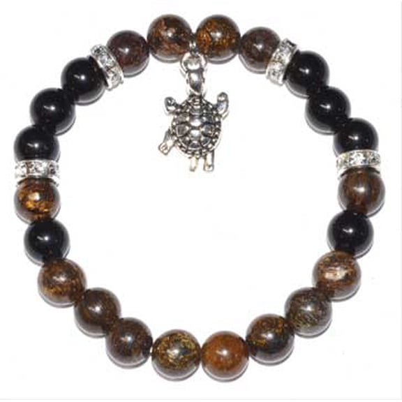 8mm Bronzite & Rainbow Obsidian with Turtle