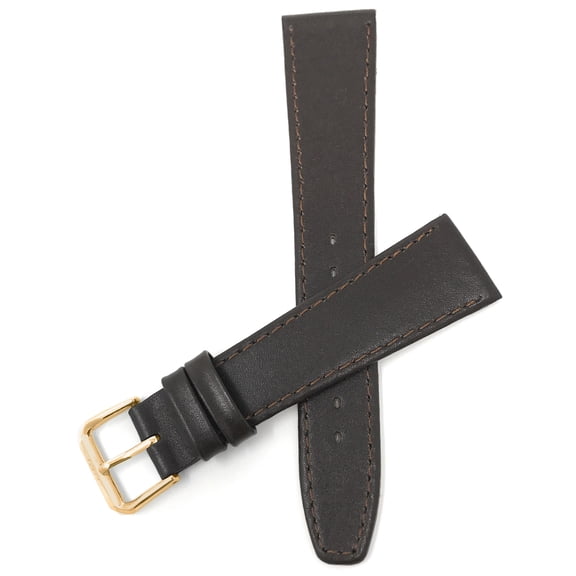 8mm Brown with Stitching, Genuine Leather Slim Watch Strap Band - Gold Buckle
