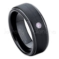 thumbnail image 1 of 8mm Brushed Black Mens Tungsten Ring - 0.07ct Solitaire Amethyst Ring - Personalized Tungsten Wedding Ring - Custom Made February Birthstone Ring TN083BS, 1 of 1
