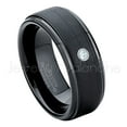 thumbnail image 1 of 8mm Brushed Black Mens Tungsten Ring - 0.07ct Solitaire Aquamarine Ring - Personalized Tungsten Wedding Ring - Custom Made March Birthstone Ring TN083BS, 1 of 1