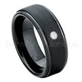 thumbnail image 1 of 8mm Brushed Black Mens Tungsten Ring - 0.07ct Solitaire Diamond Ring - Personalized Tungsten Wedding Ring - Custom Made April Birthstone Ring TN083BS, 1 of 1